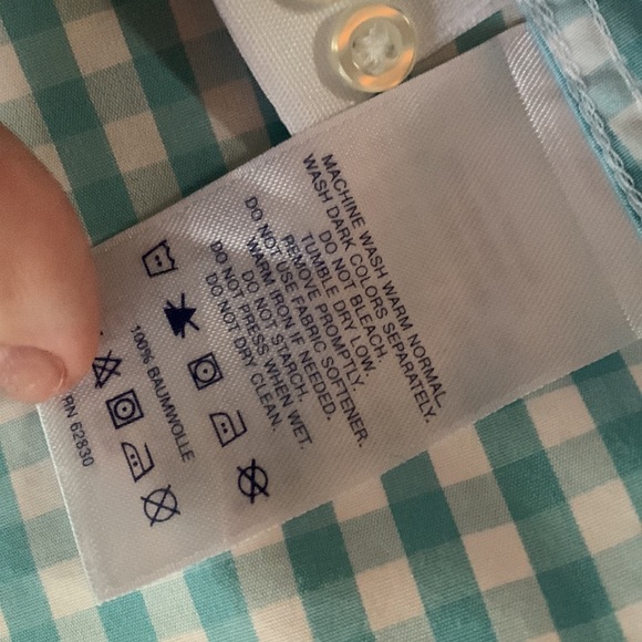 New Lands’ End size 2 aqua blue white button down shirt blouse gingham plaid - Picture 6 of 7